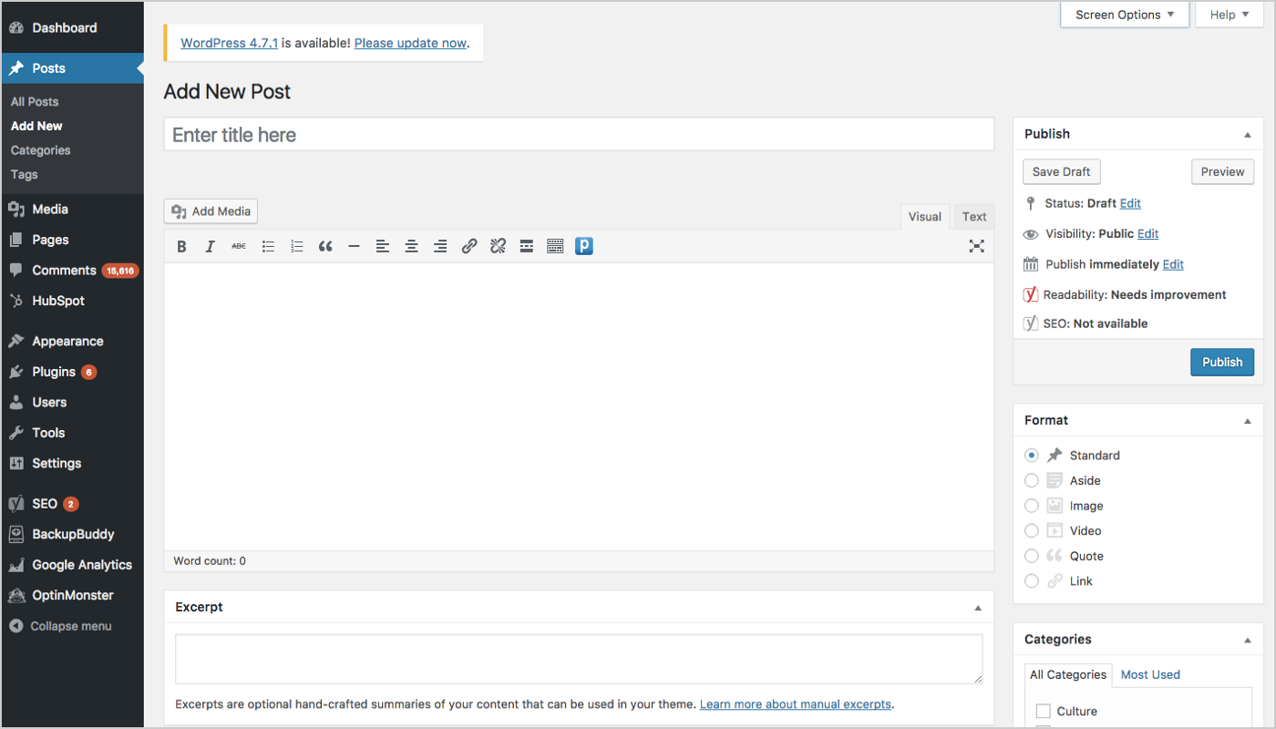 Wordress admin screenshot